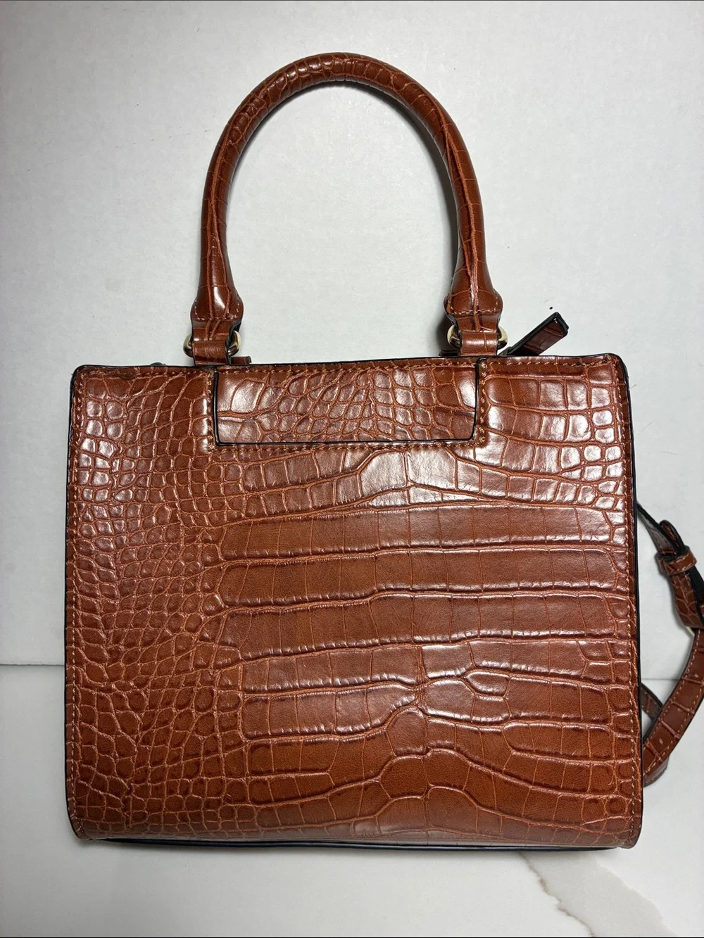 Dana Buchman Cognac Croc-Embossed Satchel with Removable Strap